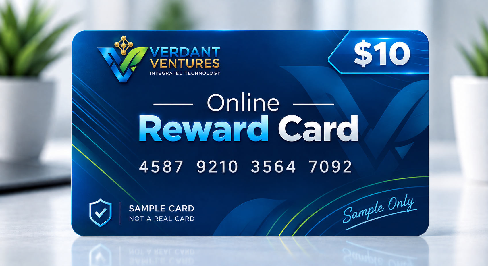 Verdant Ventures $10 sample reward card in blue